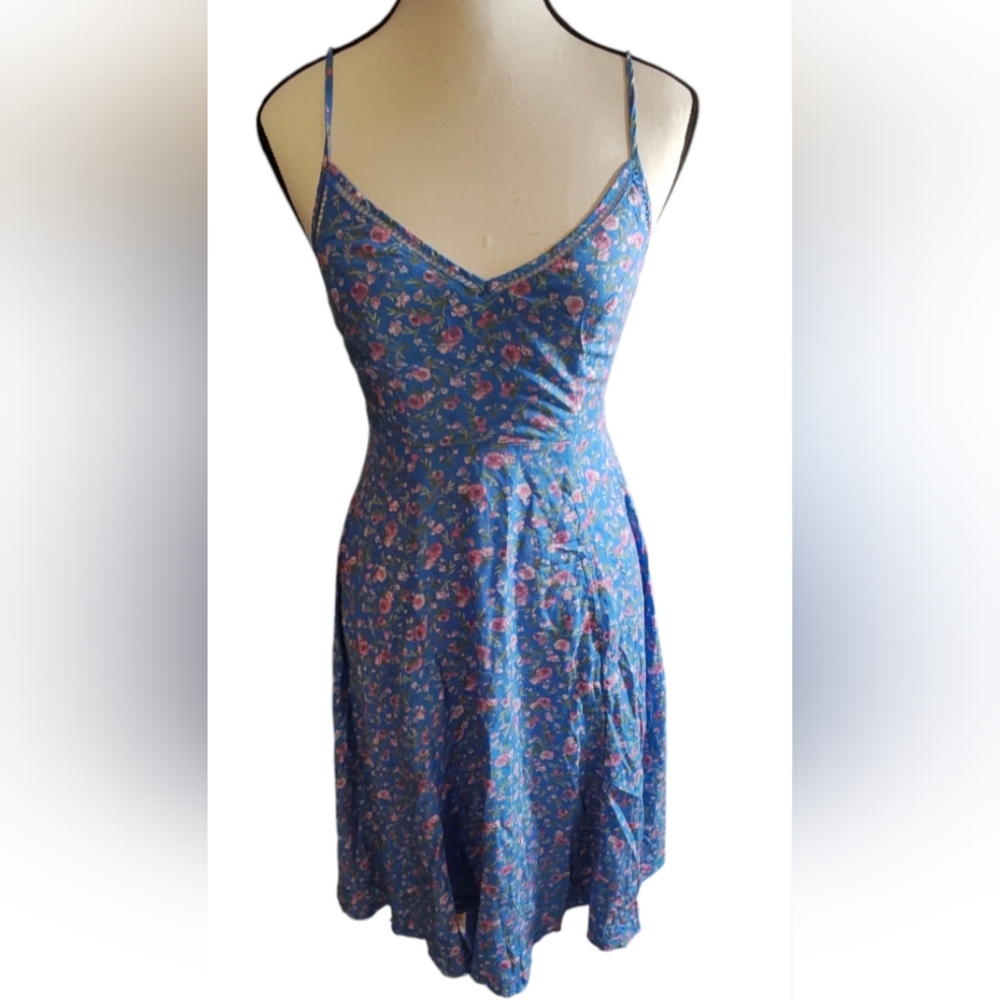 Floral Blue Spaghetti Strap Dress